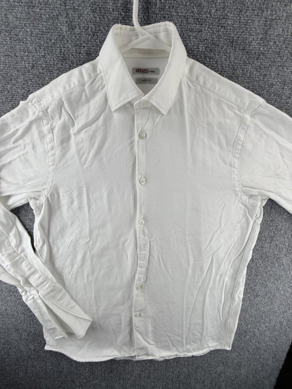Kenzo French Cuff 15.5 Herringbone Comfort Homme All Cotton White Streetwear Men
